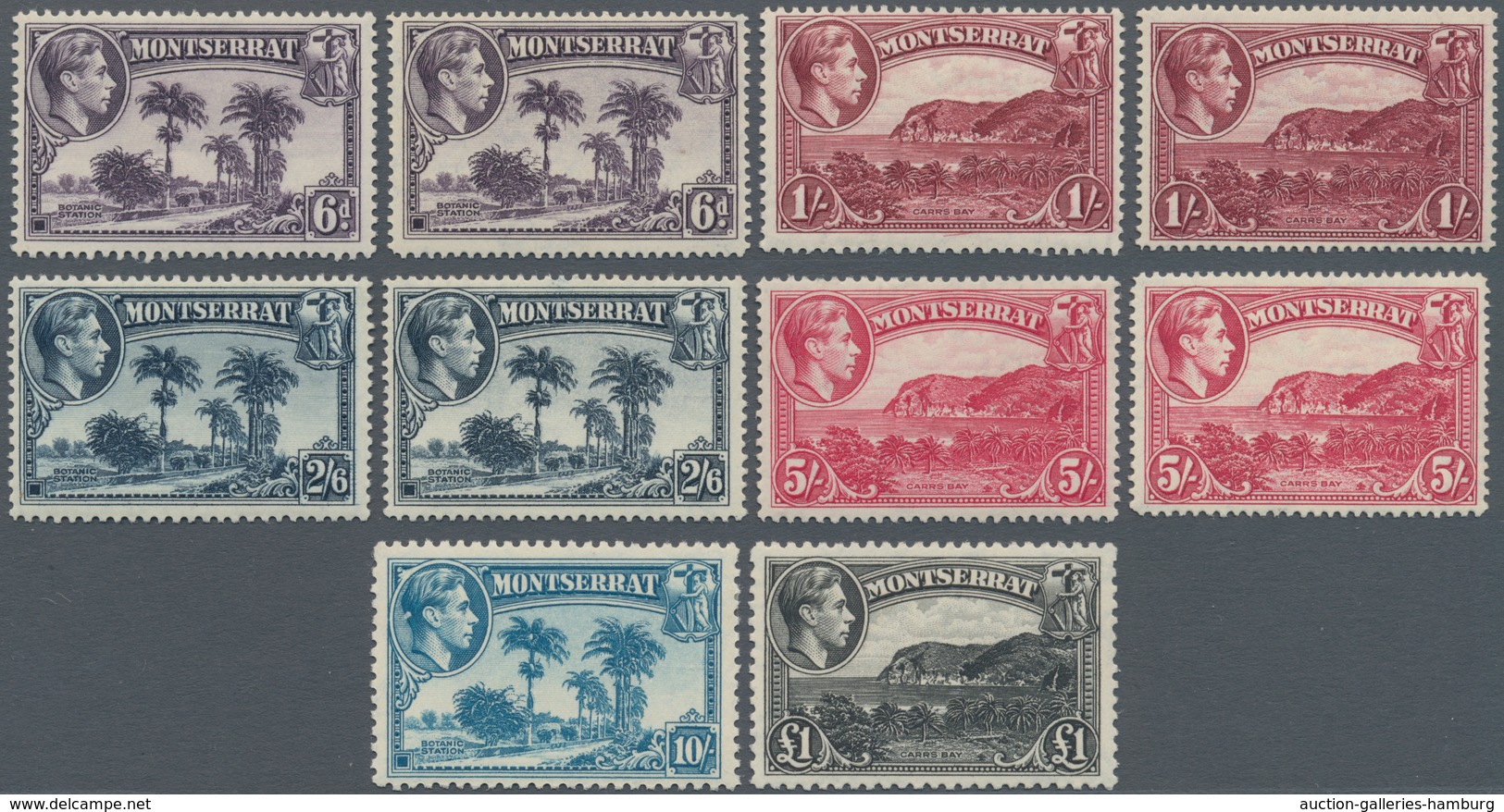 Montserrat: 1938/1949, KGVI Pictorial Definitives Complete Set Of 12 And Additional Different Perfor - Autres & Non Classés