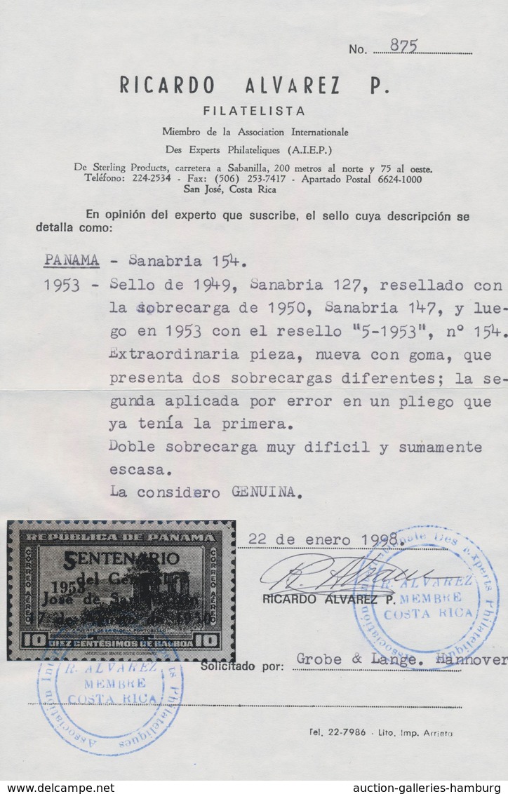 Panama: 1953, FLUGPOST, Sehr Seltener Fehldruck Des Aufdrucks Des 4-zeiligen Roten Überdrucks "CENTE - Panamá