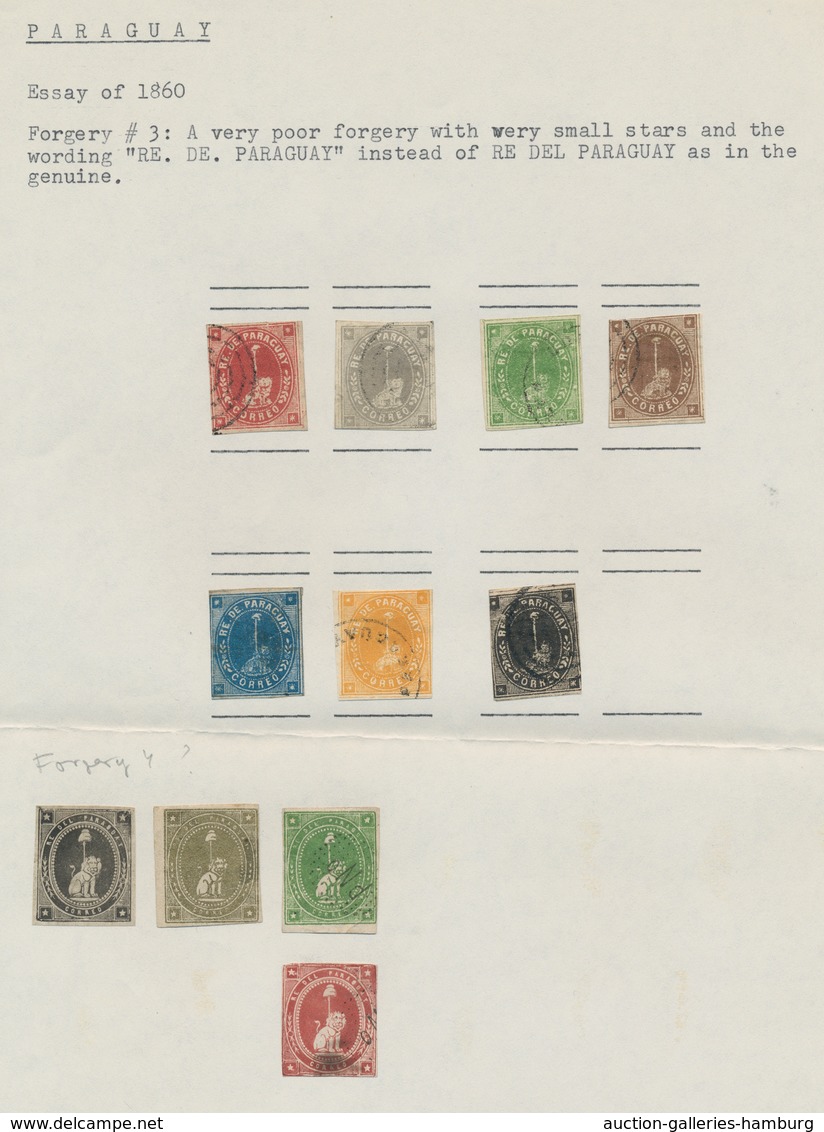 Paraguay: 1860, Unadopted Essays For The First Issue. Study Of 54 Stamps In Different Colours, Most - Paraguay