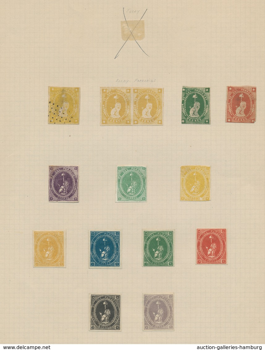 Paraguay: 1860, Unadopted Essays For The First Issue. Study Of 54 Stamps In Different Colours, Most - Paraguay