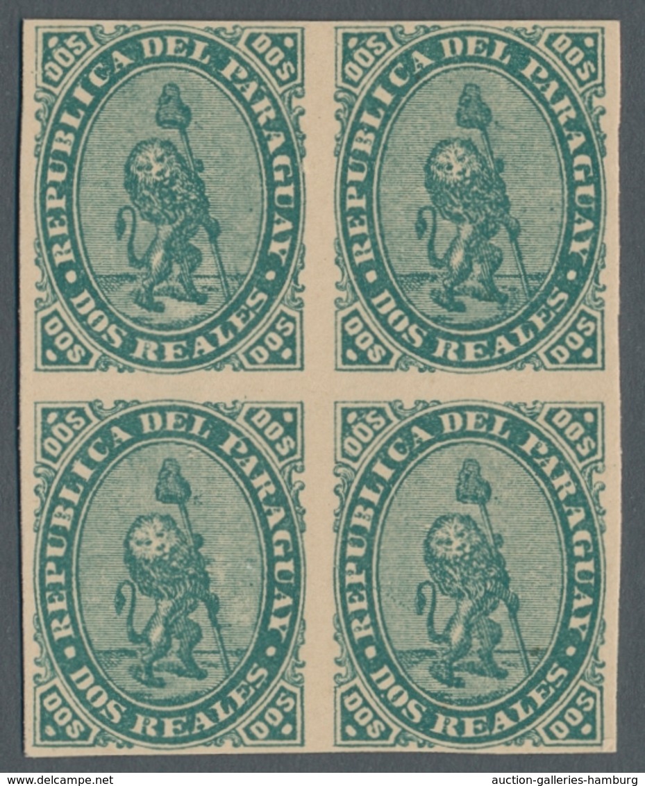 Paraguay: 1870, first "lion" issue, colour proofs of the imperforate Dos Reales reprints, 113 items