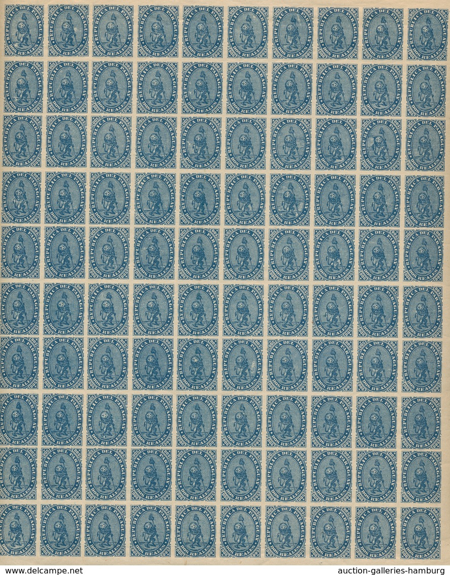 Paraguay: 1870, first "lion" issue, colour proofs of the imperforate Dos Reales reprints, 113 items