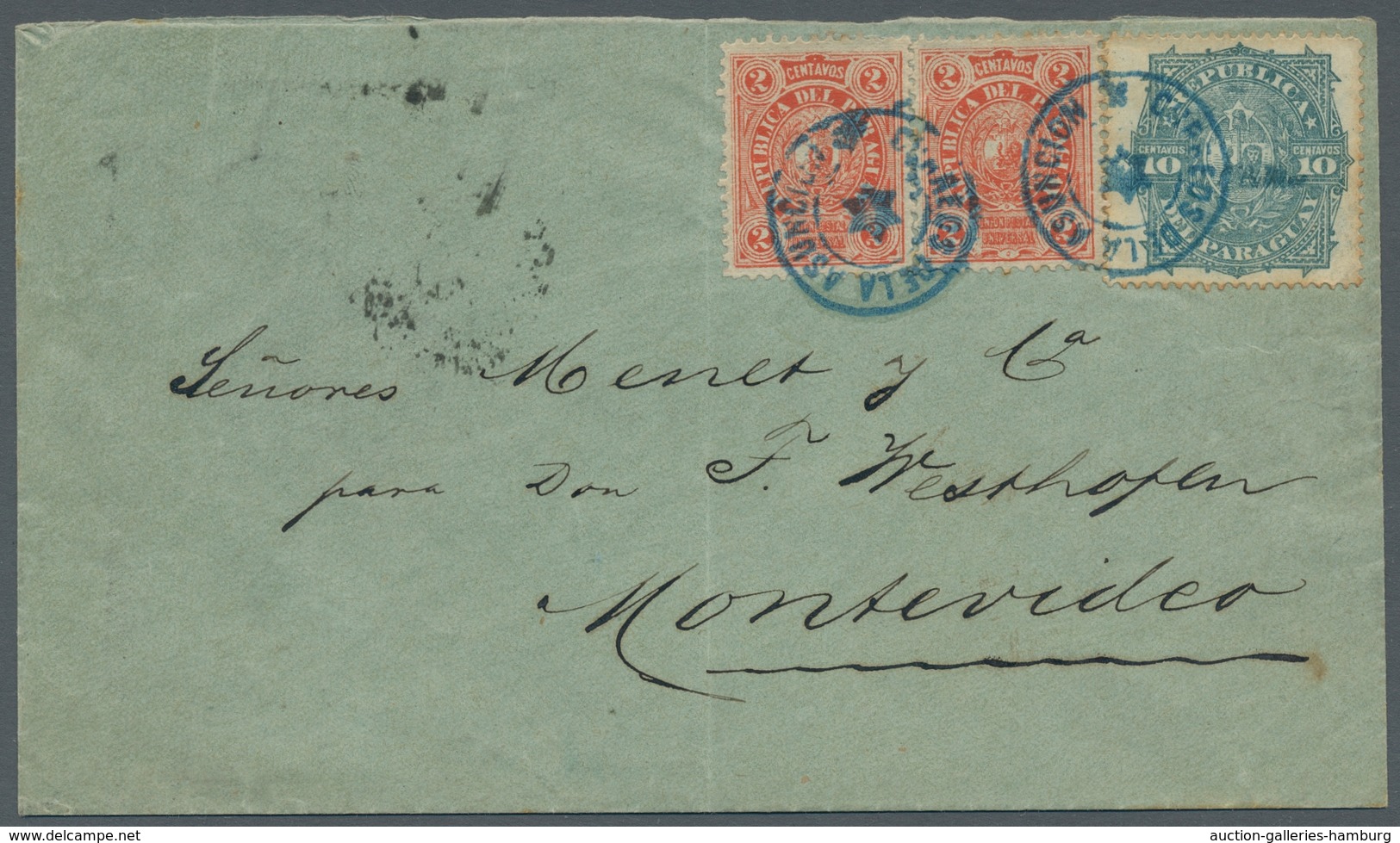 Paraguay: 1884, Two Letters Addressed To Montevideo, Uruguay, Bearing 1883 Fiscal Stamps Used As Pos - Paraguay