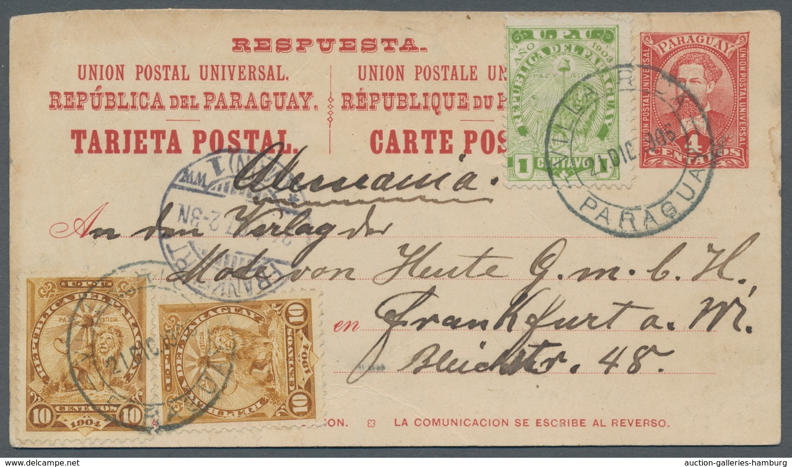 Paraguay: 1898-1910, 5 Letters And One Postcard With Different Frankings (mainly 6th "lion" Issue) I - Paraguay