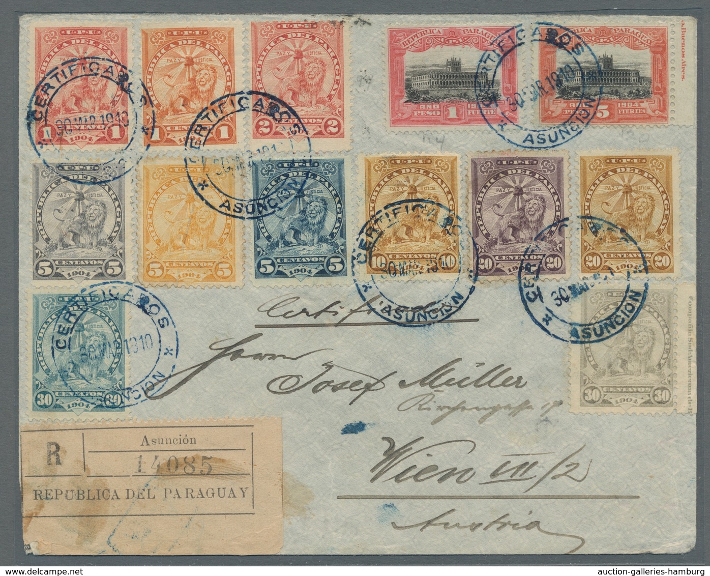 Paraguay: 1898-1910, 5 Letters And One Postcard With Different Frankings (mainly 6th "lion" Issue) I - Paraguay