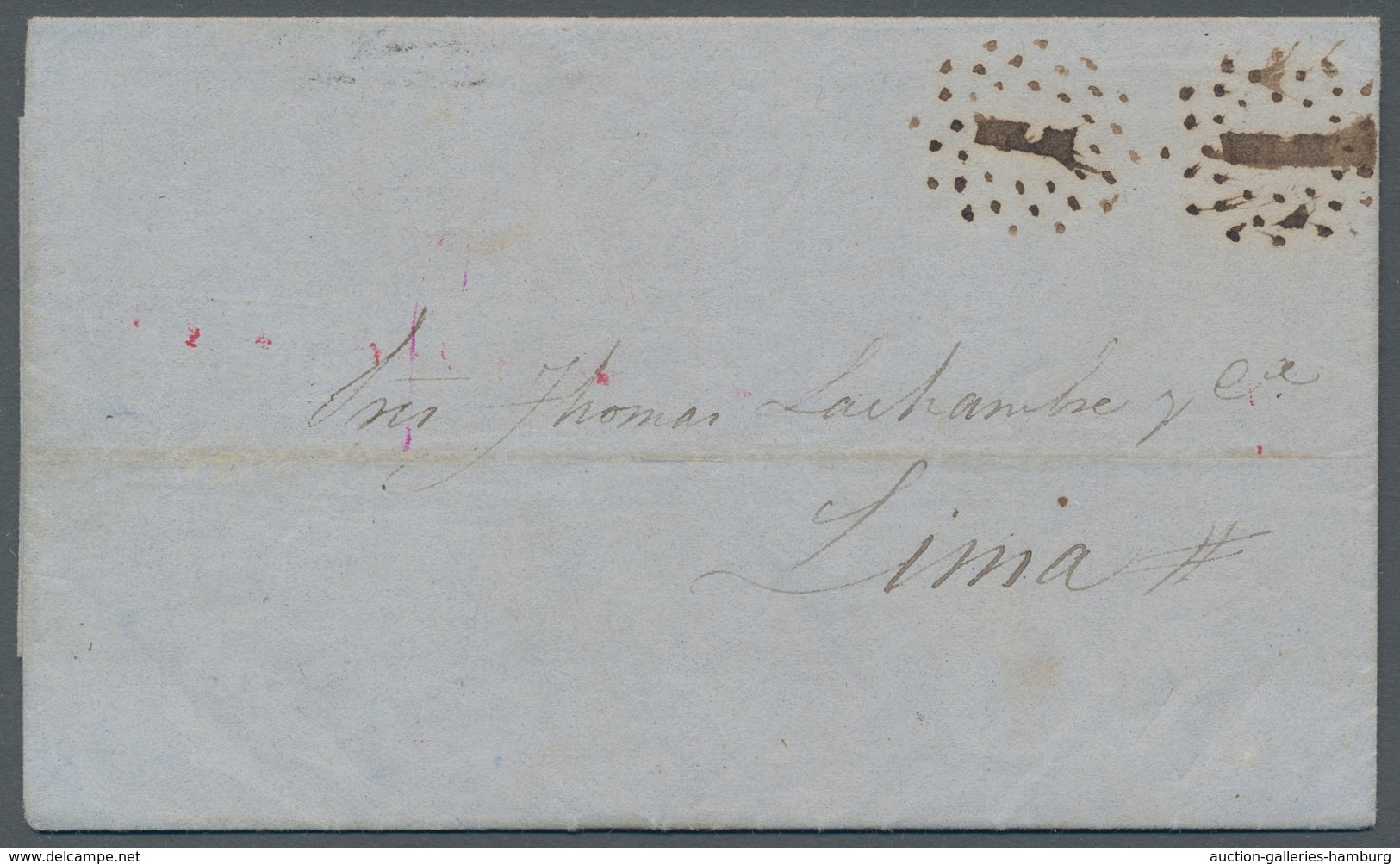 Peru: 1862, Charming Stampless Domestic Letter Peru With Two Clear Strikes Of The Point Postmark Fro - Peru