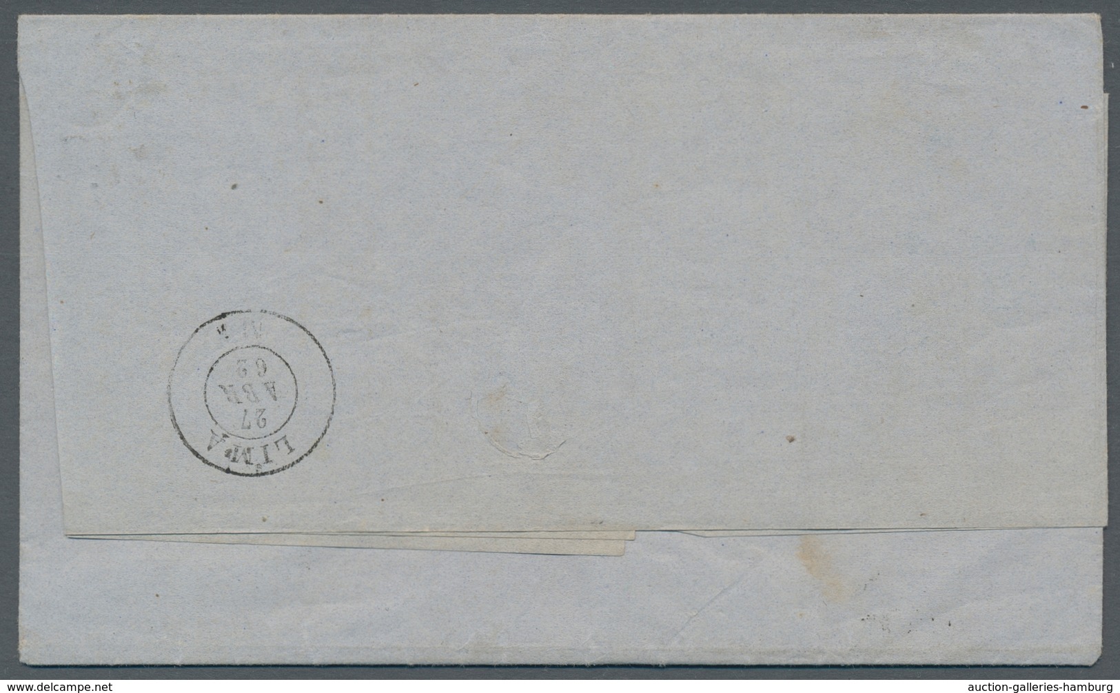 Peru: 1862, Charming Stampless Domestic Letter Peru With Two Clear Strikes Of The Point Postmark Fro - Peru