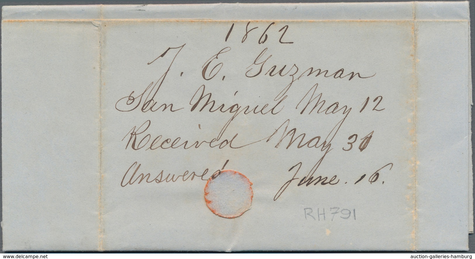 El Salvador: 1862, Folded Letter With Cds "SAN MIGUEL 13 MAYO 1862", Red "FRANCO" Addressed To New Y - El Salvador