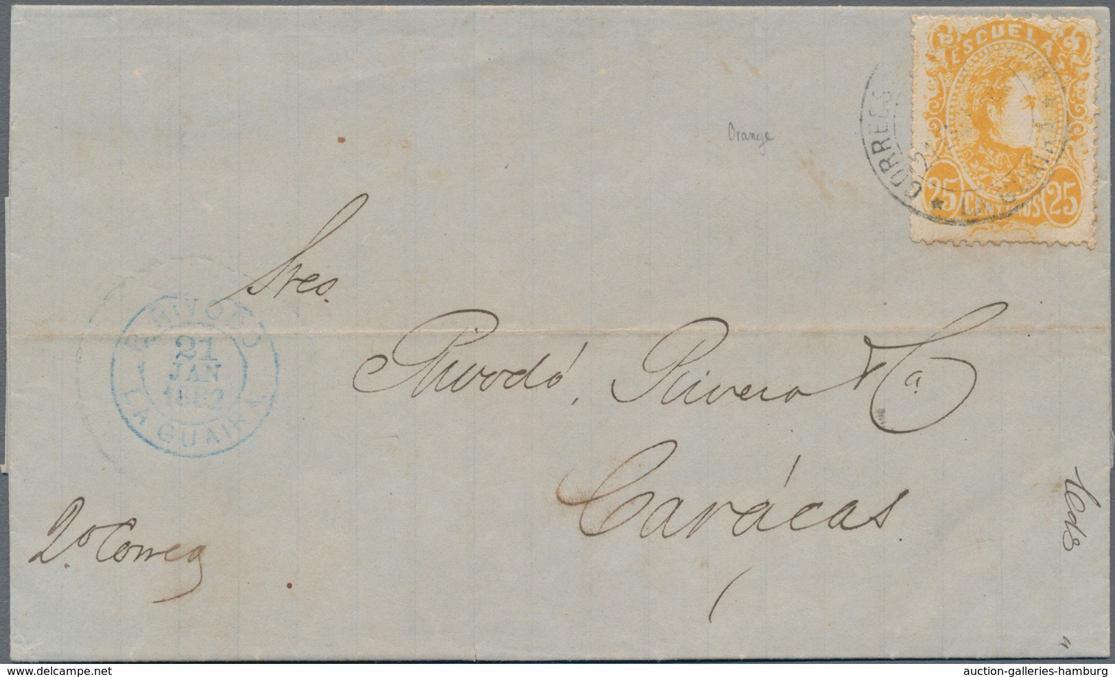 Venezuela: 1879, Two Letters With Tax Stamps Used As Postage Stamps (ESCUELAS) Bearing Perforated 25 - Venezuela