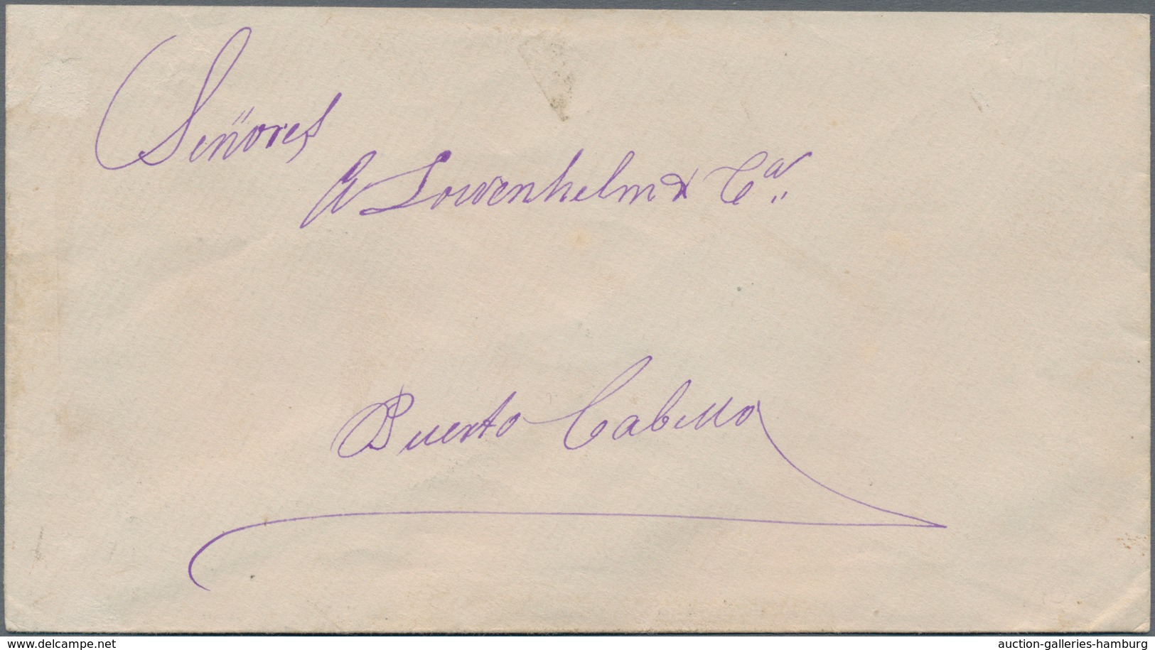 Venezuela: 1888, 5 Pieces Of 5 C. Tax Stamps (ESCUELAS) Used As Postage Stamps On Back Of A Cover Se - Venezuela