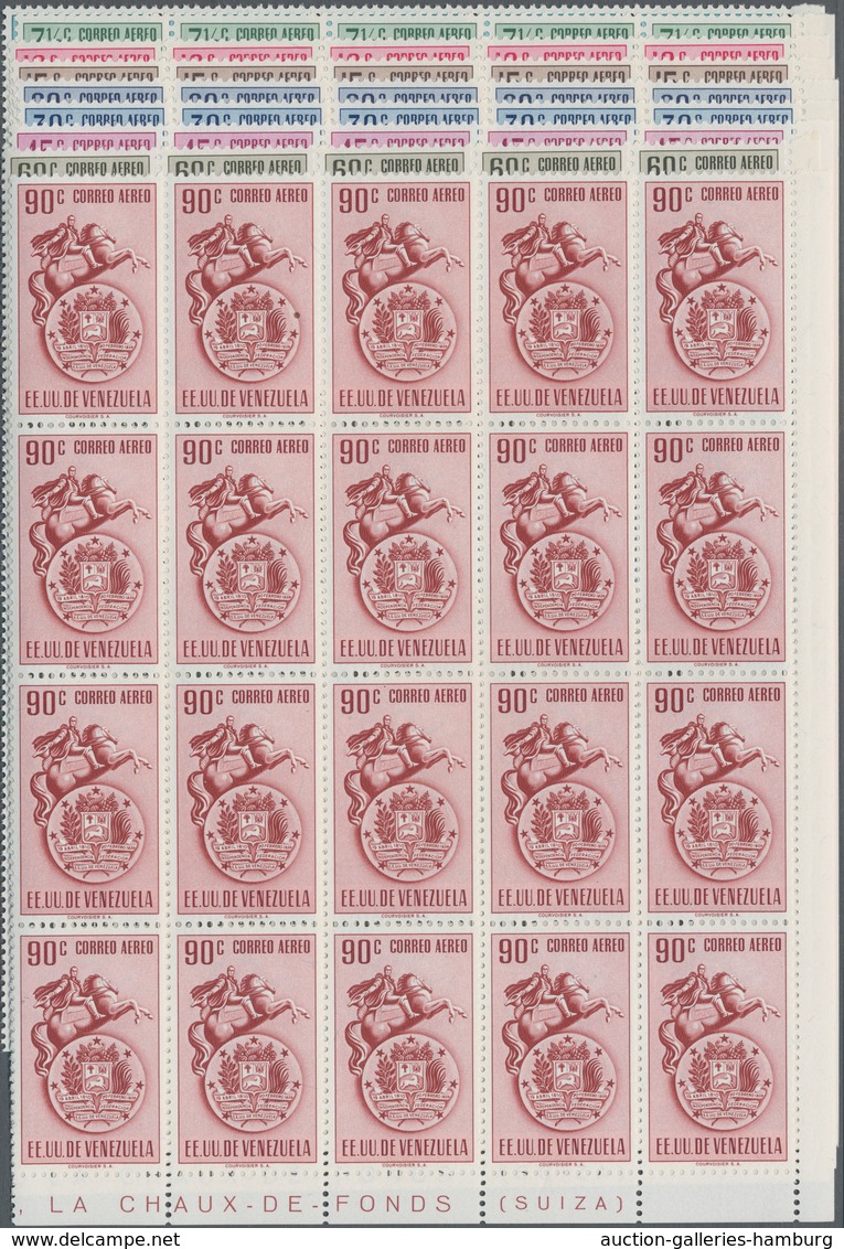 Venezuela: 1951, Coat Of Arms 'VENEZUELA ‘ Airmail Stamps Complete Set Of Nine In Blocks Of 20 From - Venezuela