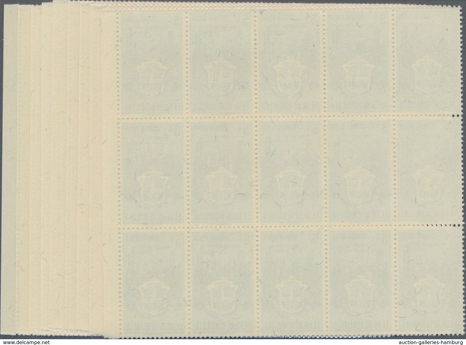 Venezuela: 1951, Coat Of Arms 'CARABOBO‘ Airmail Stamps Complete Set Of Nine In Blocks Of 15 From Ri - Venezuela