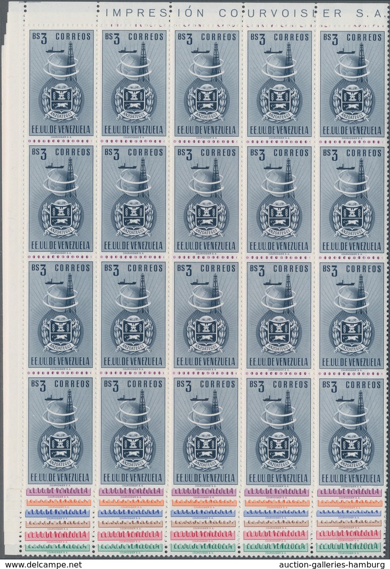 Venezuela: 1951, Coat Of Arms 'ANZOATEGUI‘ Normal Stamps Complete Set Of Seven In Blocks Of 20 From - Venezuela