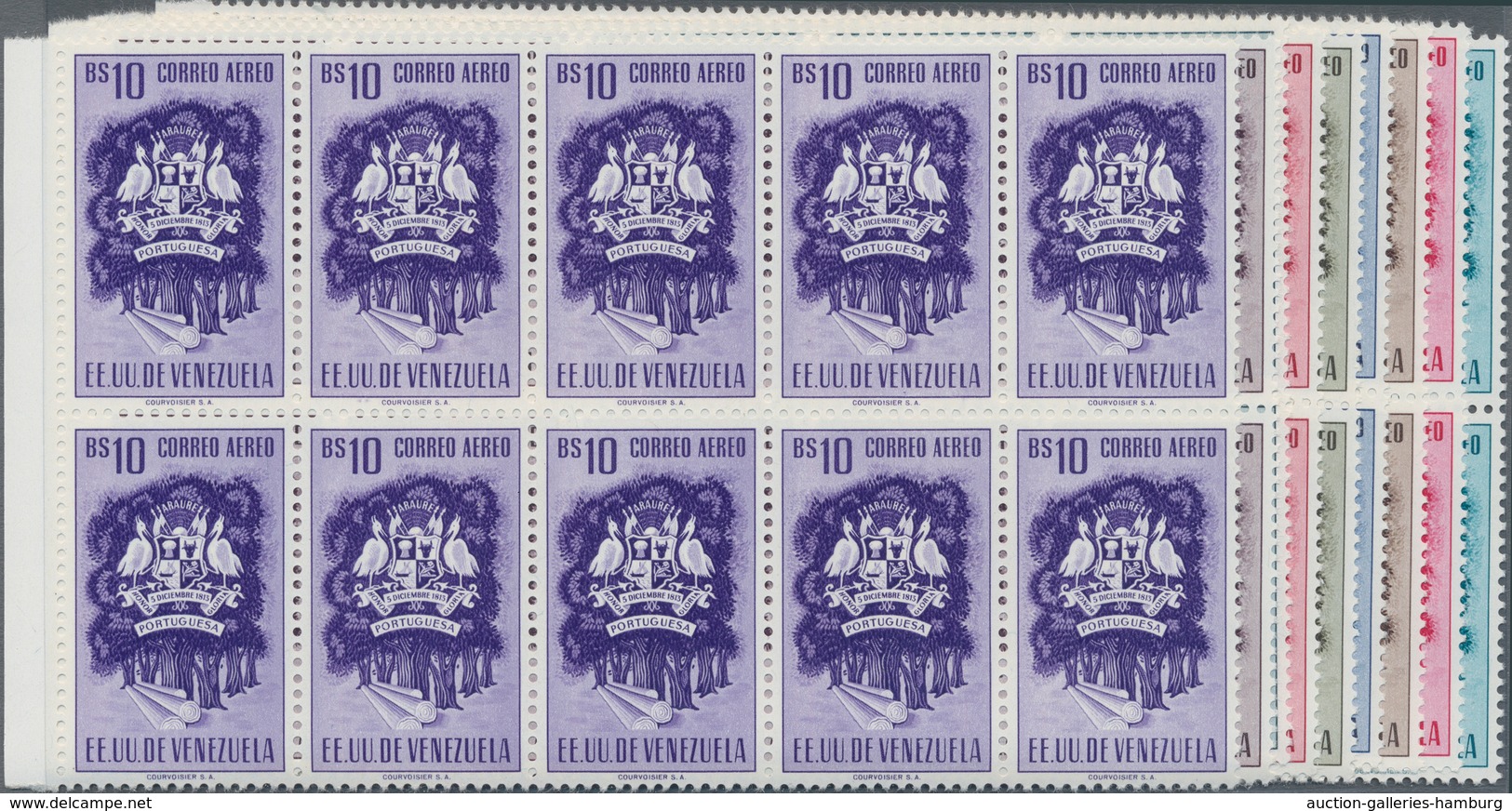 Venezuela: 1953, Coat Of Arms 'PORTUGUESA‘ Airmail Stamps Complete Set Of Nine In Blocks Of Ten From - Venezuela