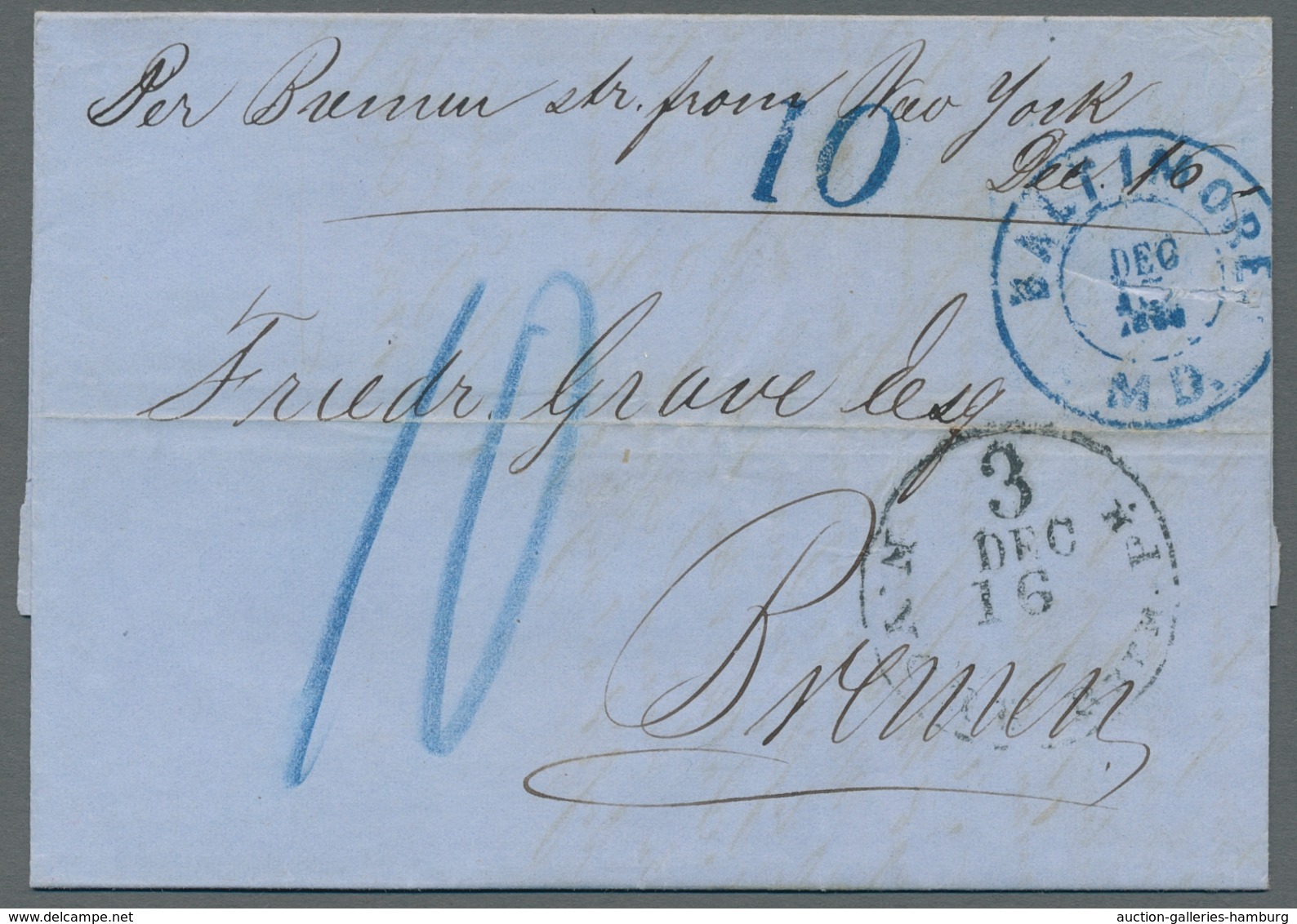 Vereinigte Staaten Von Amerika - Stampless Covers: 1863-1865, Two Horizontally Folded Stampless Lett - …-1845 Prefilatelia