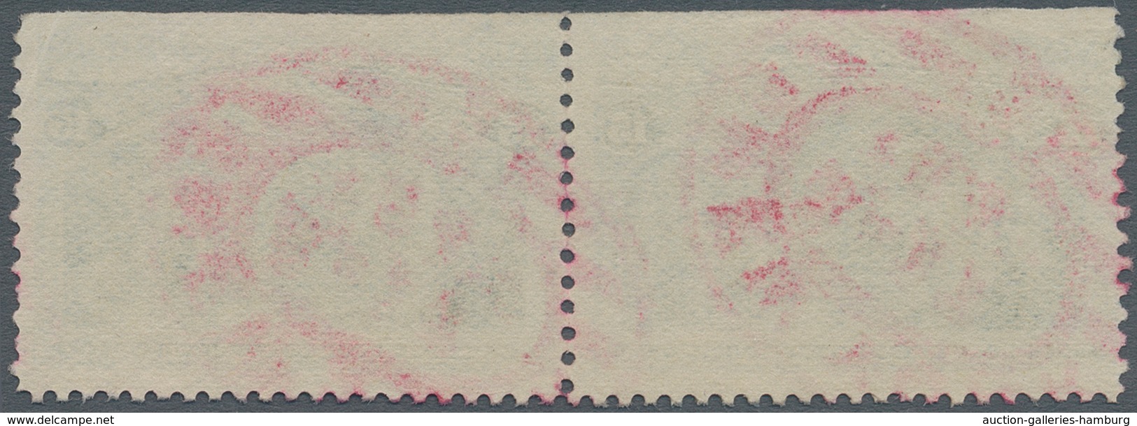 Vereinigte Staaten Von Amerika: 1893, 15 Cent Columbus, Horizontal Pair With Red NEW YORK Oval Cance - Sonstige & Ohne Zuordnung