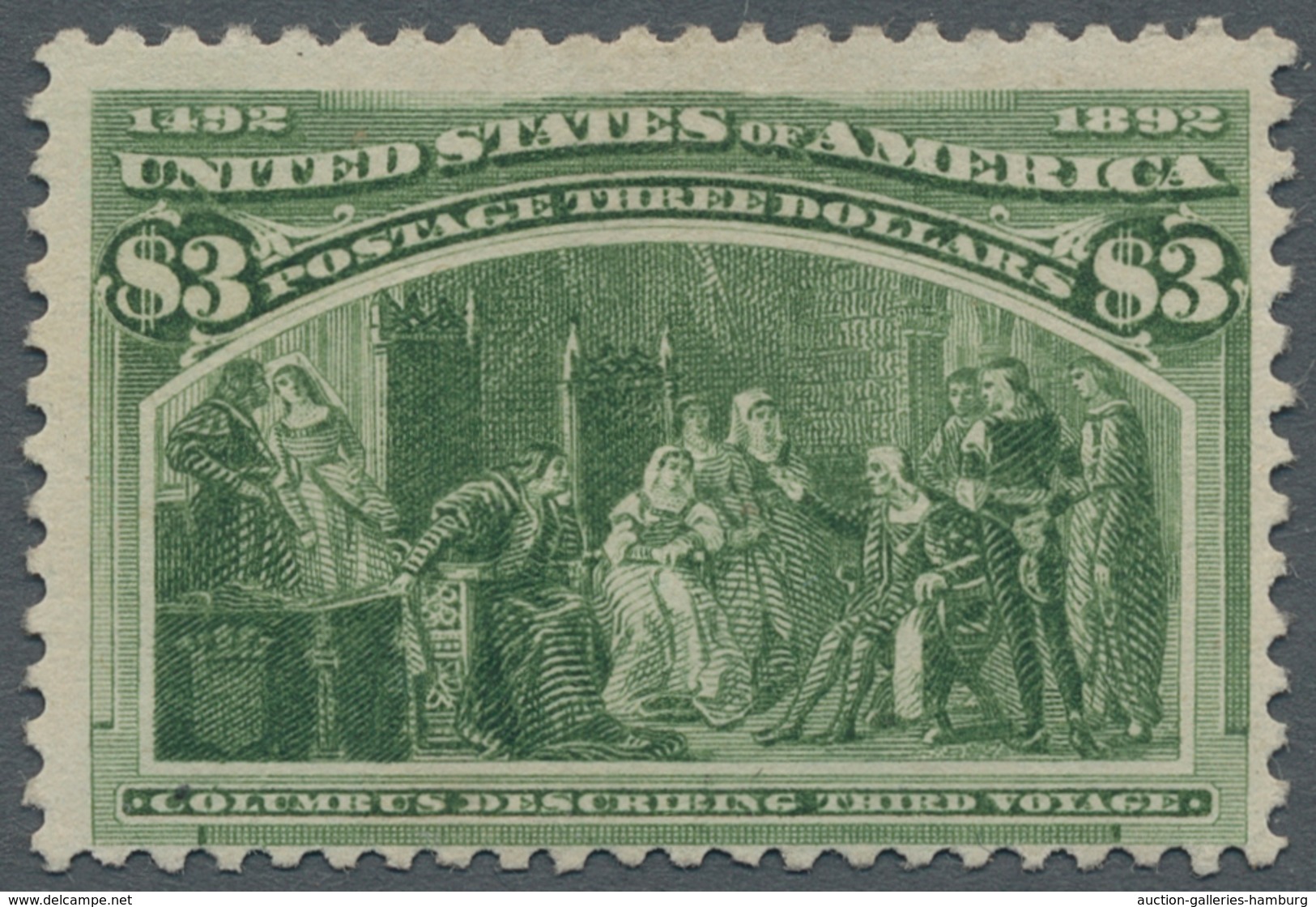 Vereinigte Staaten Von Amerika: 1893, "3 Dollar Columbus", Colorfresh Value Without Gum In Perfect C - Otros & Sin Clasificación