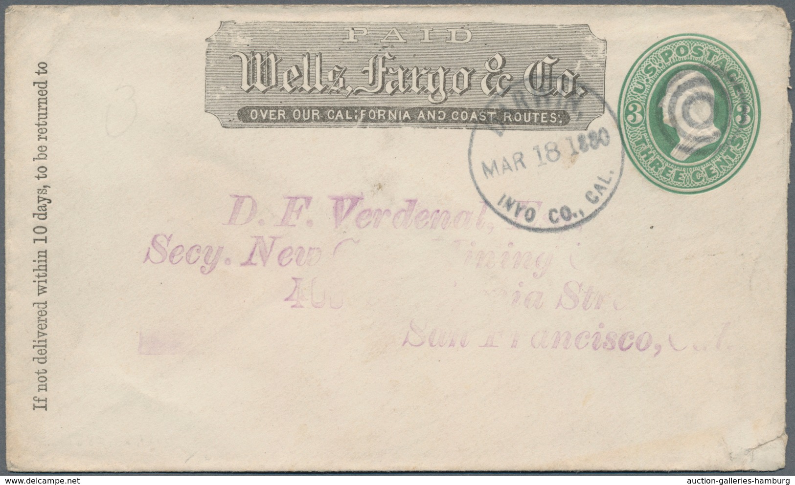 Vereinigte Staaten Von Amerika - Ganzsachen: 1869/1899, Four Different "Wells Fargo" Stationery Enve - Autres & Non Classés