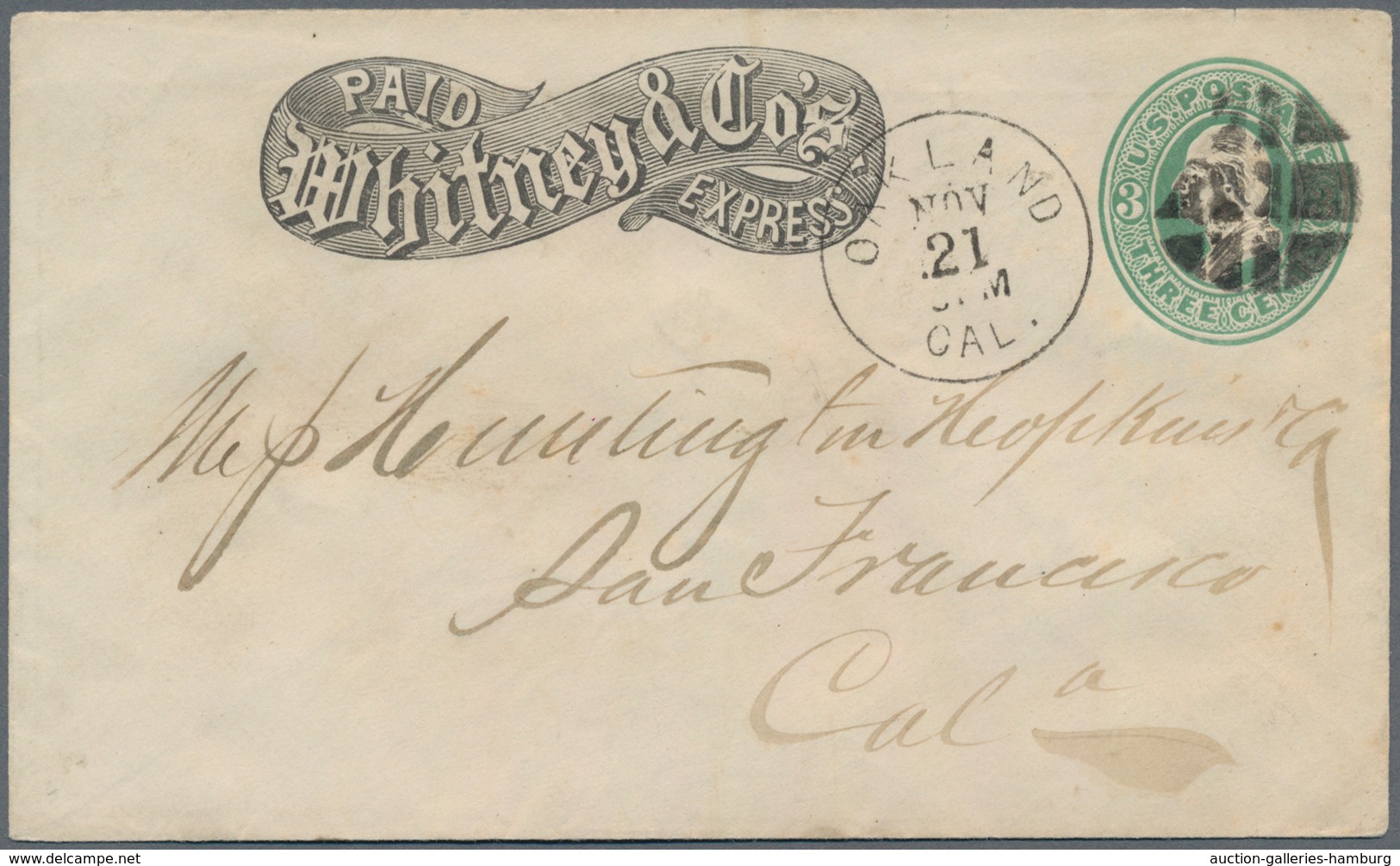 Vereinigte Staaten Von Amerika - Ganzsachen: 1874, "PAID WHITNEY CO'S EXPRESS" On 3 Cents Stationery - Sonstige & Ohne Zuordnung