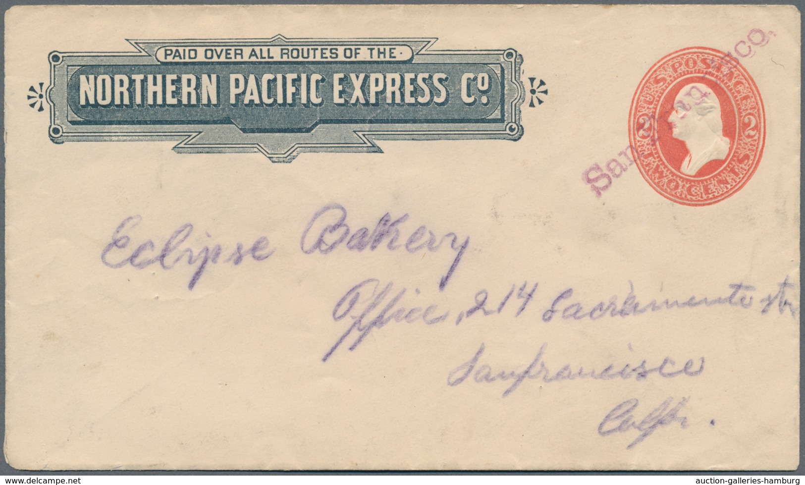 Vereinigte Staaten Von Amerika - Ganzsachen: 1882, 2 Cent Stationery Envelope "NORTHERN PACIFIC EXPR - Otros & Sin Clasificación