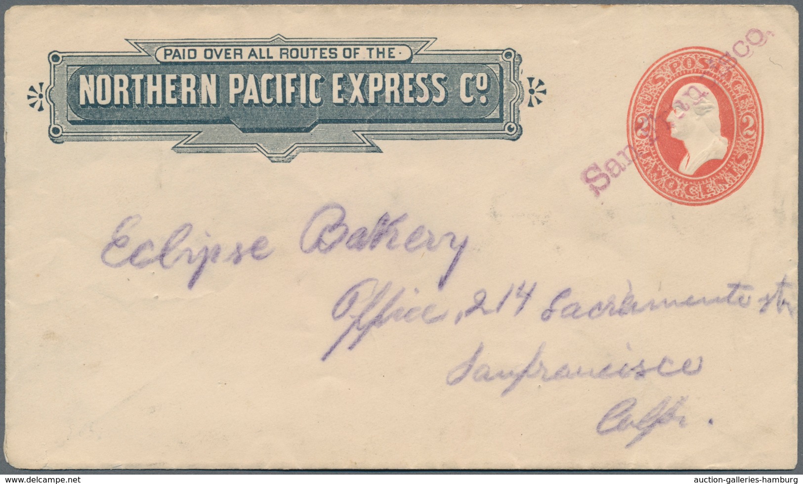 Vereinigte Staaten Von Amerika - Ganzsachen: 1882, 2 Cent Stationery Envelope "NORTHERN PACIFIC EXPR - Andere & Zonder Classificatie