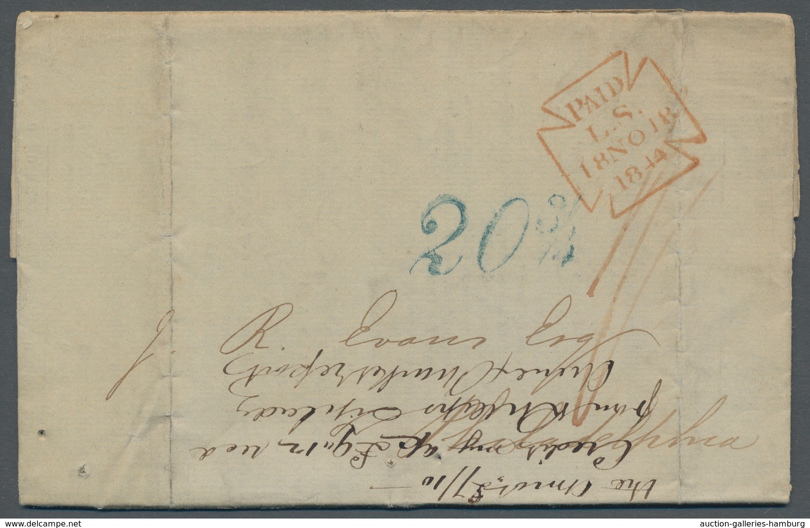 Vereinigte Staaten Von Amerika - Stempel: 1844, Incoming Mail From London With Blue Postage Due Mark - Postal History