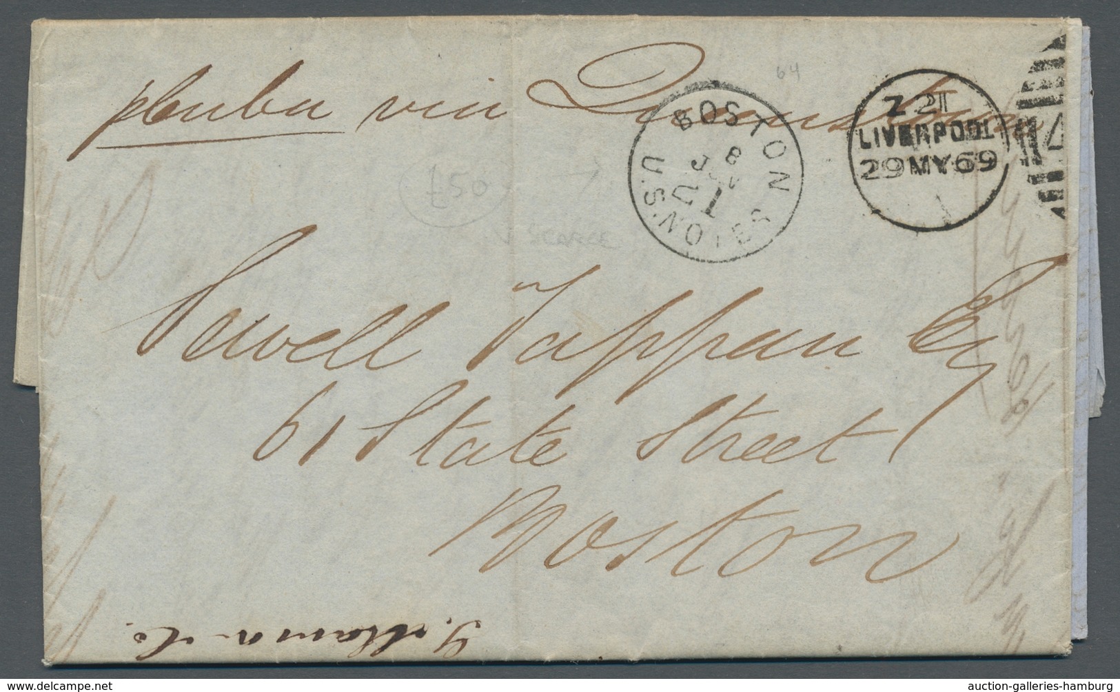 Vereinigte Staaten Von Amerika - Stempel: 1869, Stampless Letter From Liverpool With Inscription "P. - Poststempel