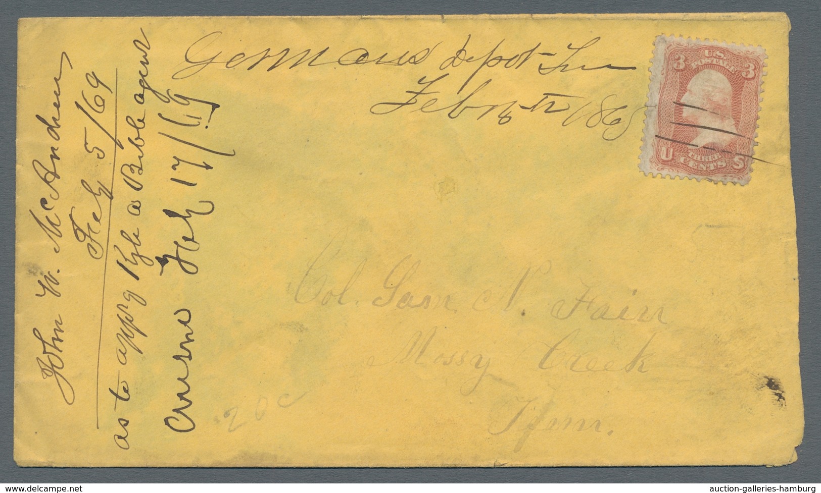 Vereinigte Staaten Von Amerika - Stempel: GERMANS DEOPT INN, 1869, Handwritten Cancellation Of A Hot - Poststempel