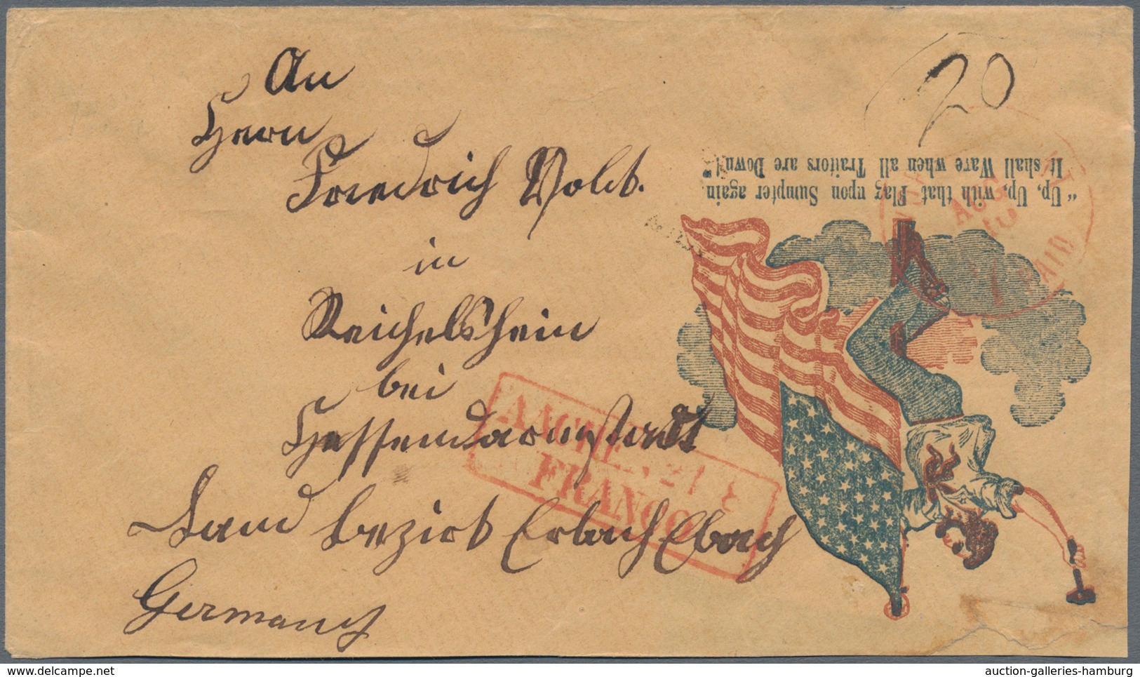 Vereinigte Staaten Von Amerika - Transatlantik-Mail: 1864, Illustrated Patriotic Cover (faults) From - Autres & Non Classés
