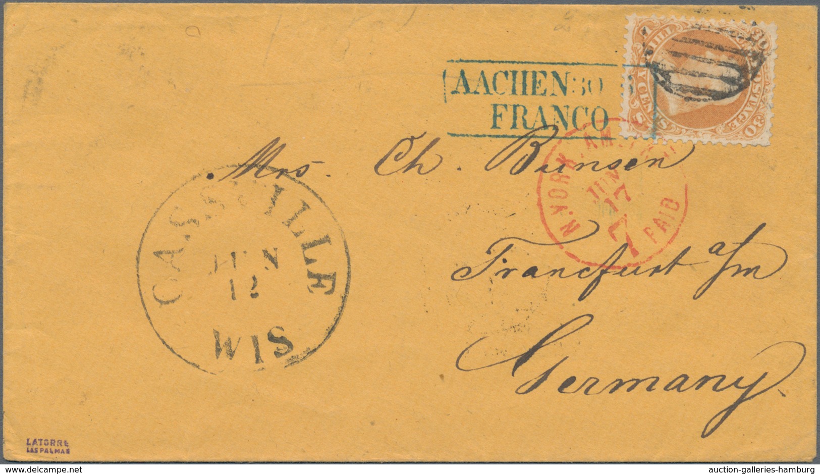 Vereinigte Staaten Von Amerika - Transatlantik-Mail: 1865, Transatlantic Letter Franked With 30 C. O - Otros & Sin Clasificación