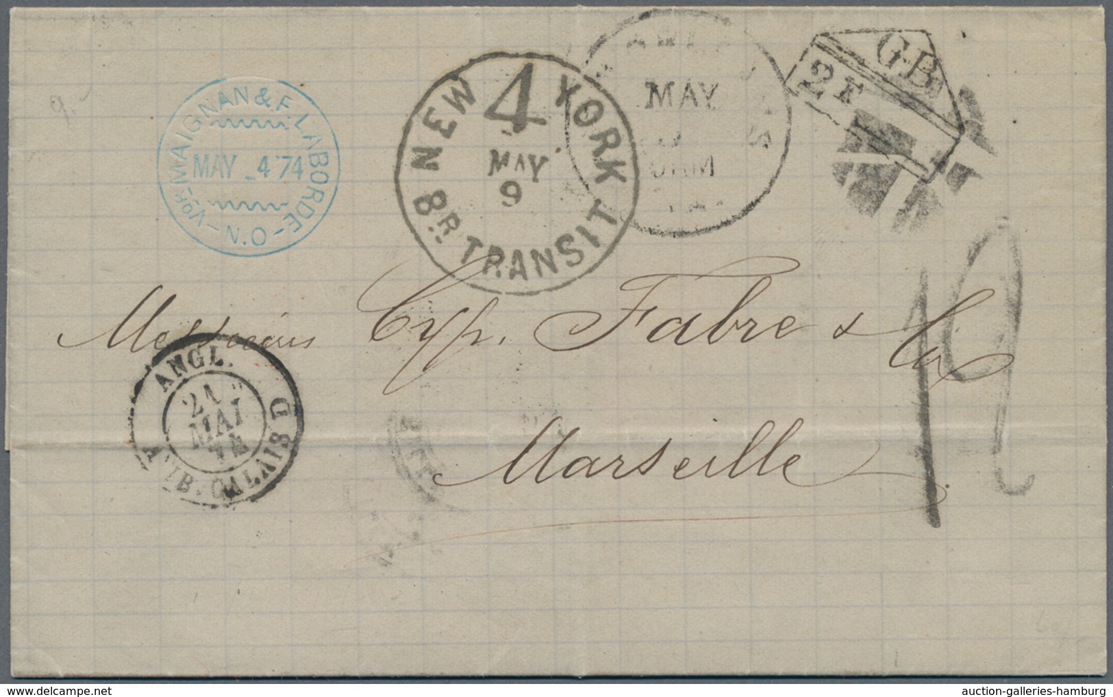 Vereinigte Staaten Von Amerika - Transatlantik-Mail: 1874, Transatlantic Letter From New Orleans Via - Otros & Sin Clasificación