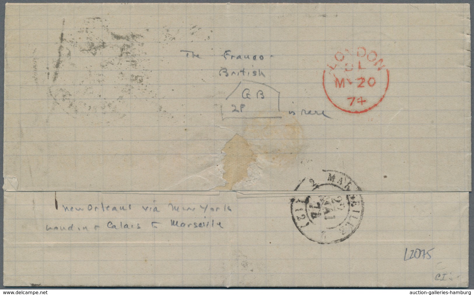 Vereinigte Staaten Von Amerika - Transatlantik-Mail: 1874, Transatlantic Letter From New Orleans Via - Sonstige & Ohne Zuordnung
