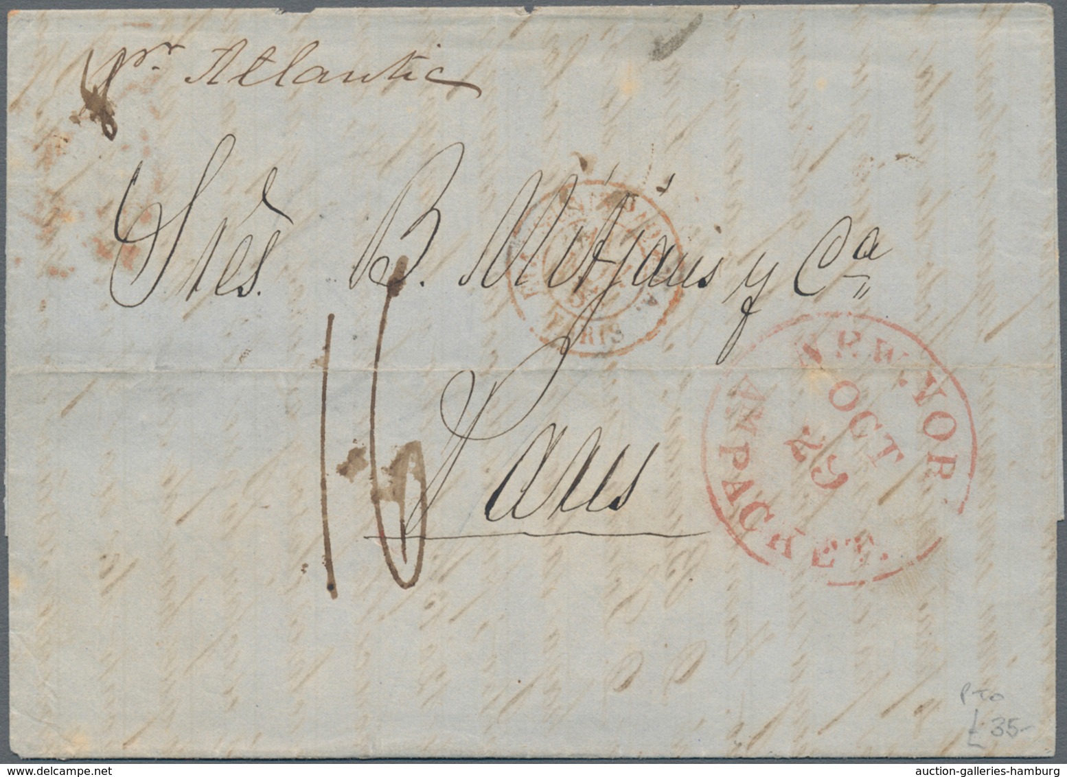 Transatlantikmail: 1853, Folded Letter With Red "NEW YORK PACKET OCT 29" By Forwarding Agents "LEBAL - Sonstige - Europa