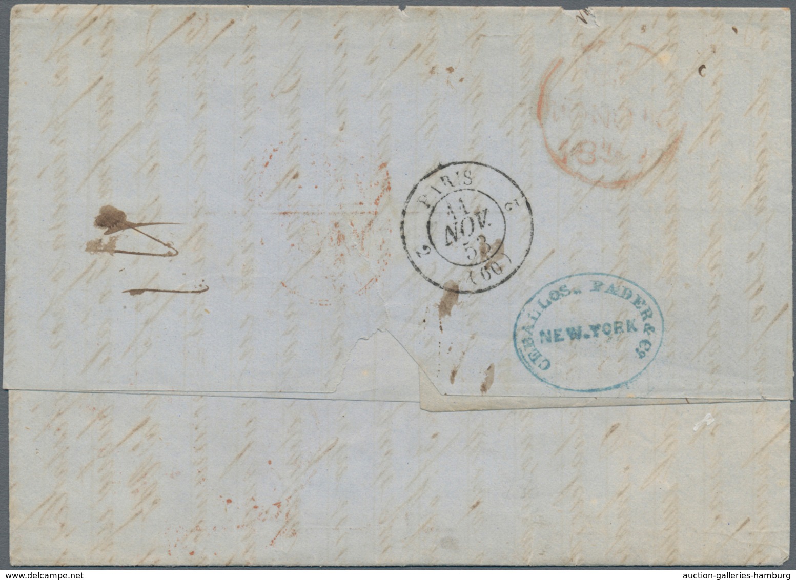 Transatlantikmail: 1853, Folded Letter With Red "NEW YORK PACKET OCT 29" By Forwarding Agents "LEBAL - Otros - Europa