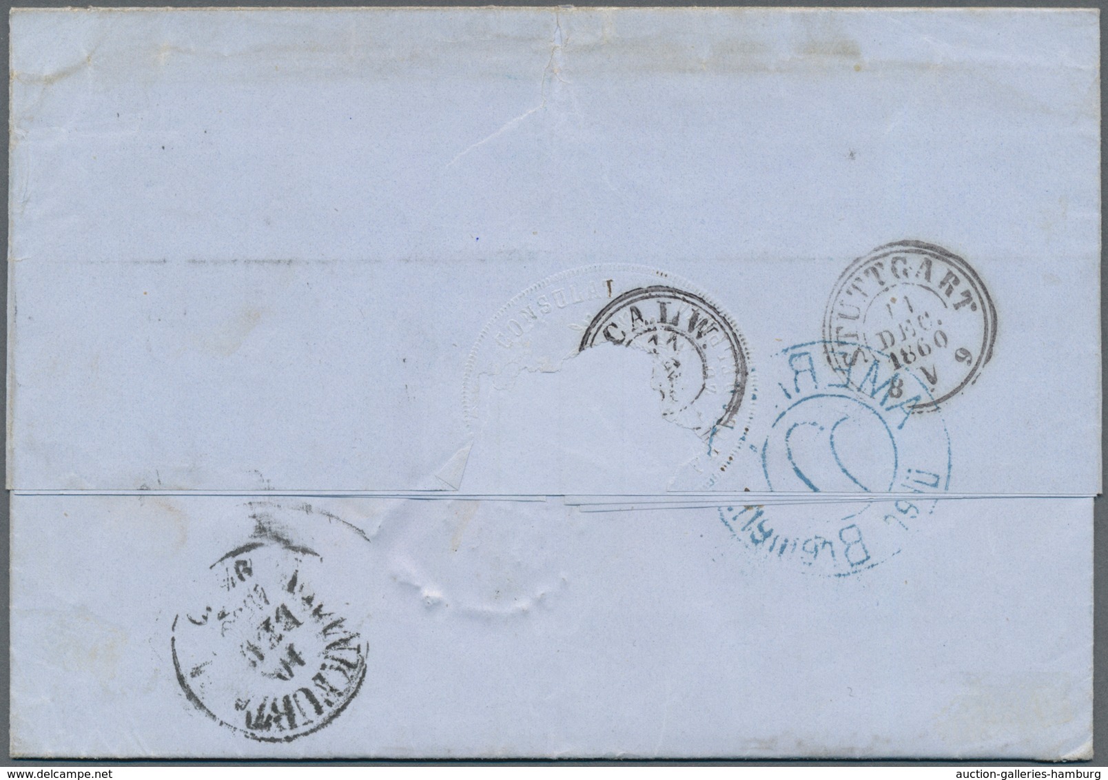 Transatlantikmail: 1860, Brief Von PHILADELPHIA über New York, Bremen, Frankfurt, Stuttgart Nach Cal - Autres - Europe