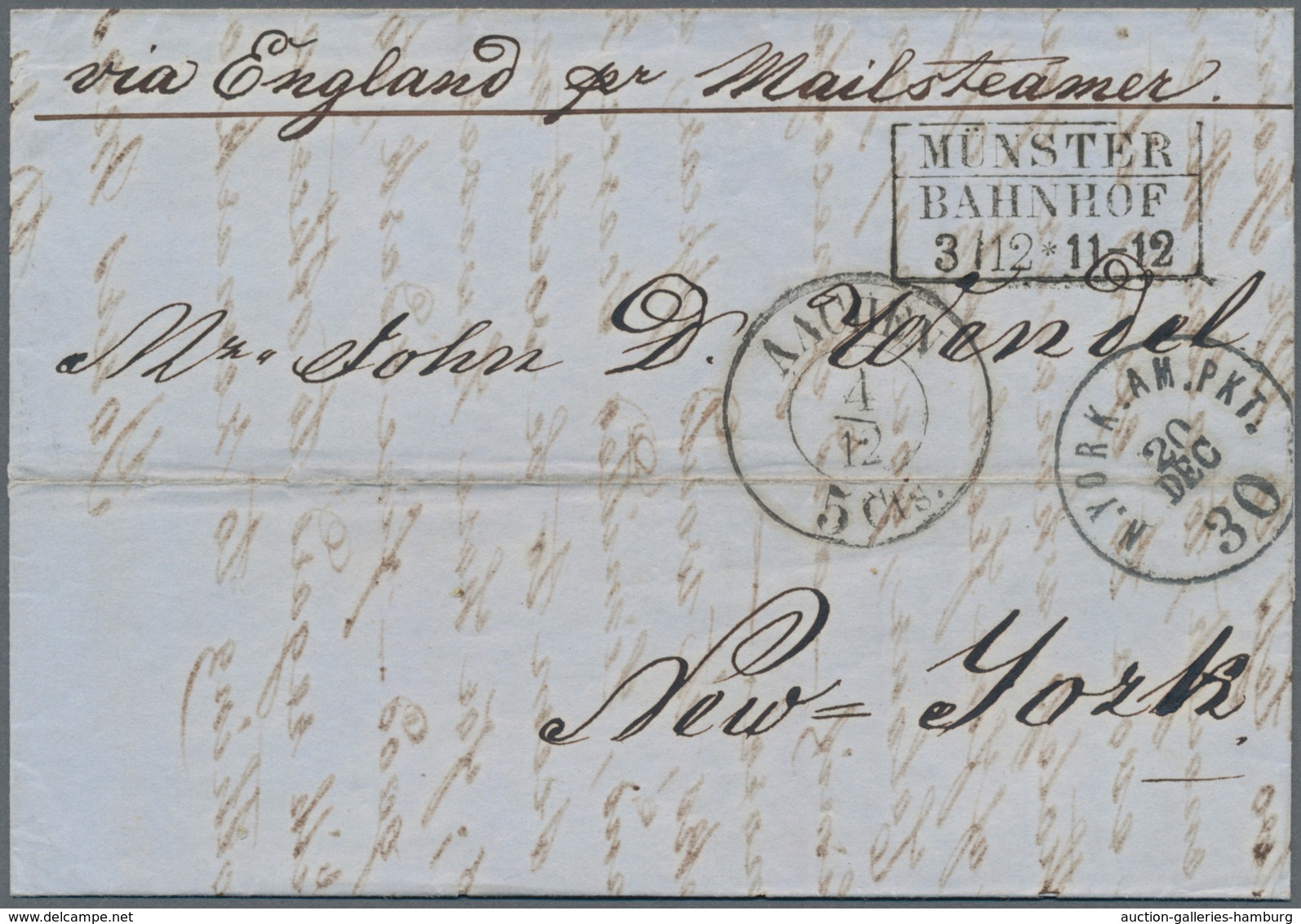 Transatlantikmail: 1862, Faltbrief Ab "MÜNSTER BAHNHOF" Mit Dampfer "Norwegian" Der Allan Linie Nach - Otros - Europa