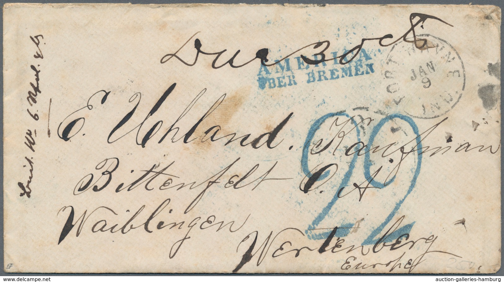 Transatlantikmail: 1867, Transatlantikbrief Von "FORT WAYNE", Indiana Mit Dampfer "Hansa" (Norddeuts - Andere-Europa