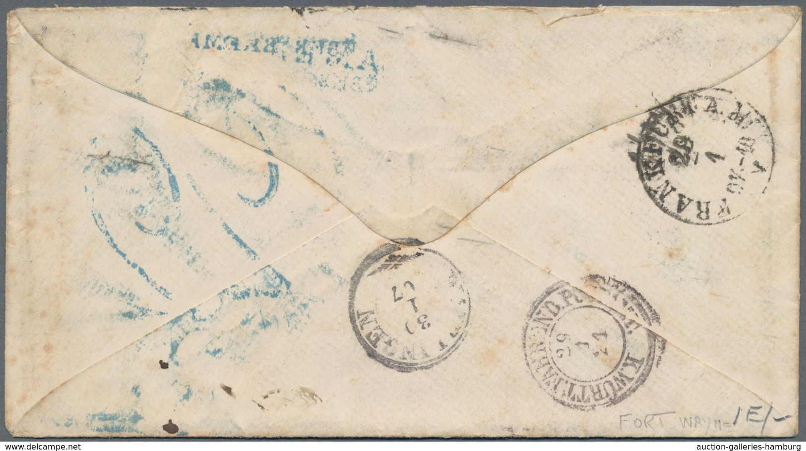 Transatlantikmail: 1867, Transatlantikbrief Von "FORT WAYNE", Indiana Mit Dampfer "Hansa" (Norddeuts - Otros - Europa