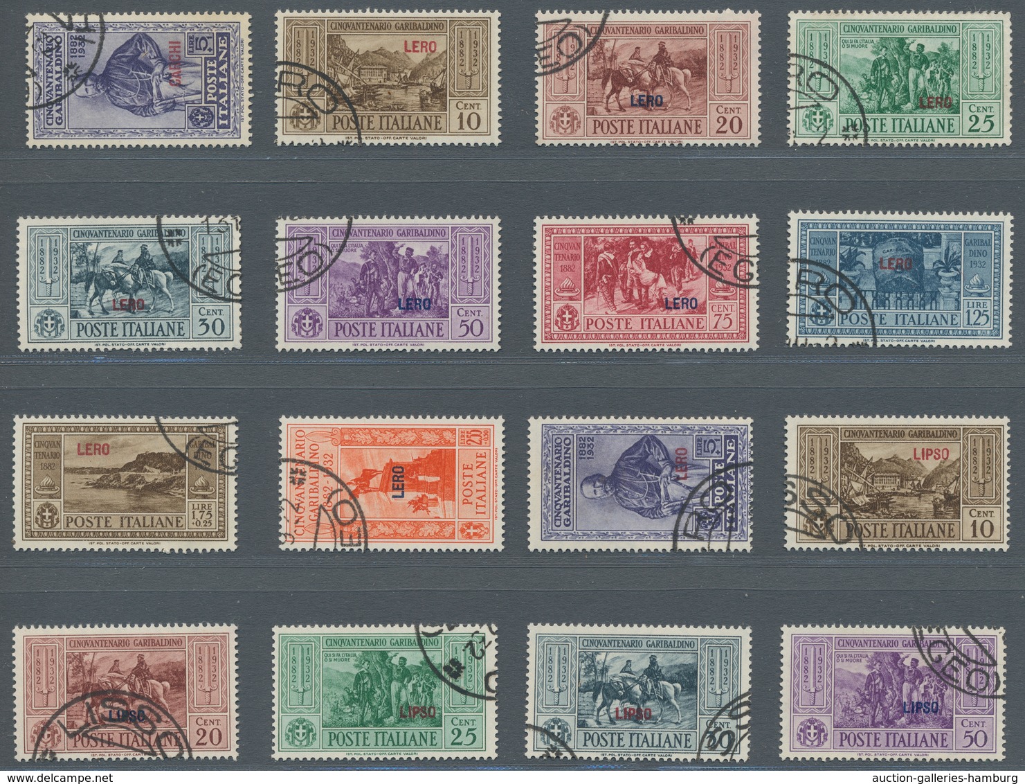 Ägäische Inseln: 1932, "Garibaldi With All Island Overprints", Used Sets In Very Fine Condition. In - Ägäis