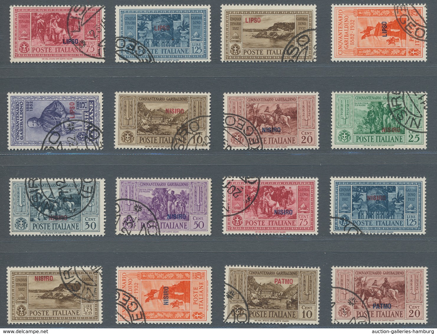 Ägäische Inseln: 1932, "Garibaldi With All Island Overprints", Used Sets In Very Fine Condition. In - Egée