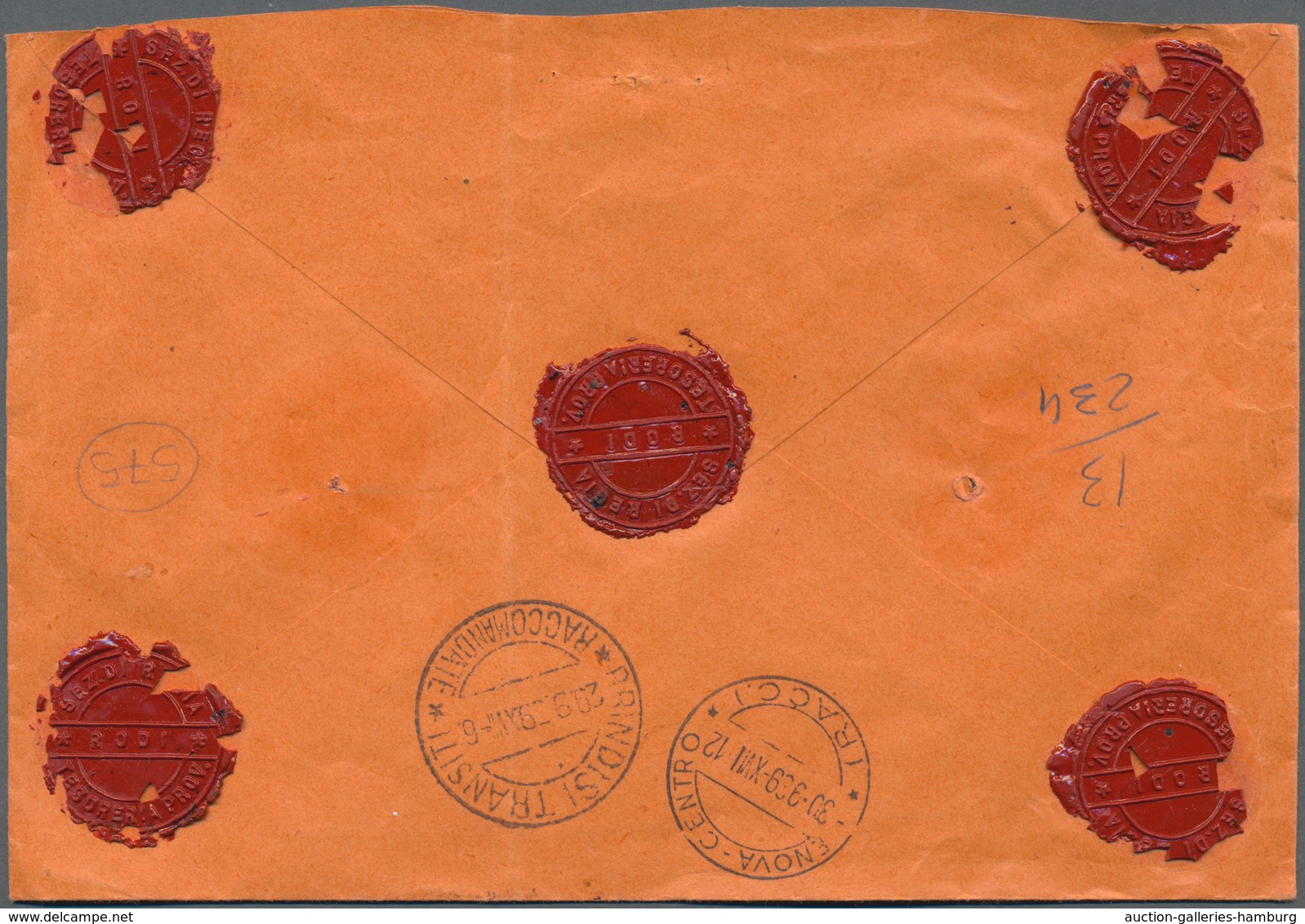 Ägäische Inseln: 1939. Insured Letter From Rhodos To Genua, Franked With 2x 1,25 L, 2x 50 C And 1x 5 - Egeo