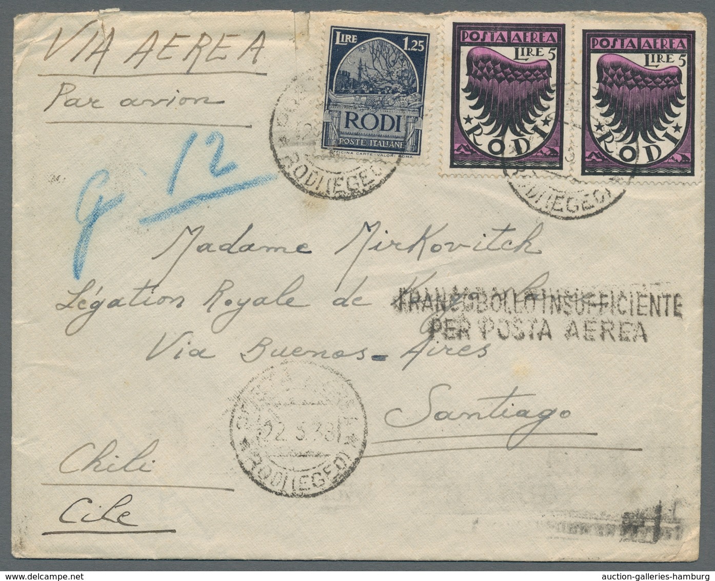 Ägäische Inseln: 1938, Rodi Landscape Edition 1,25 Lire Black With Two Coat Of Arm Issues 5 Lire Tie - Aegean