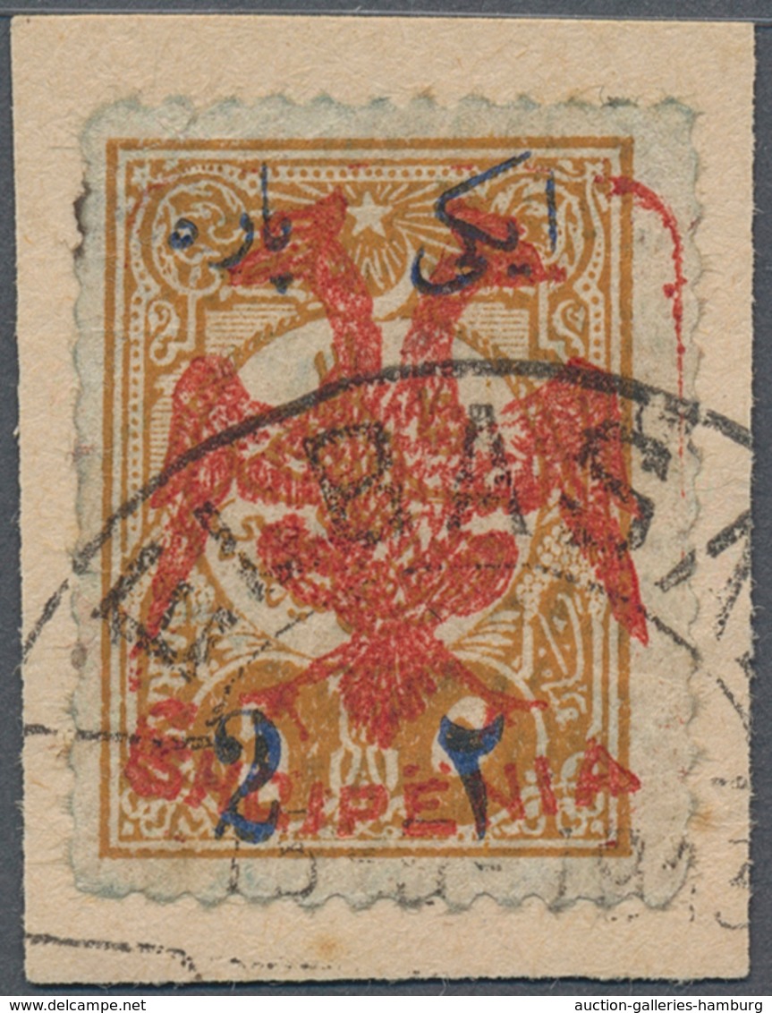 Albanien: 1913, 2 Pa On 5 Pa Yellow-ochre With Ovp "eagle" In Red, Cancelled With Part Of Cds ELBASA - Albanien