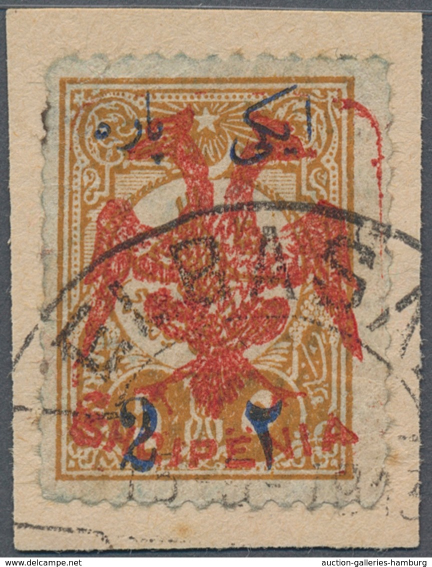 Albanien: 1913, 2 Pa On 5 Pa Yellow-ochre With Ovp "eagle" In Red, Cancelled With Part Of Cds ELBASA - Albania