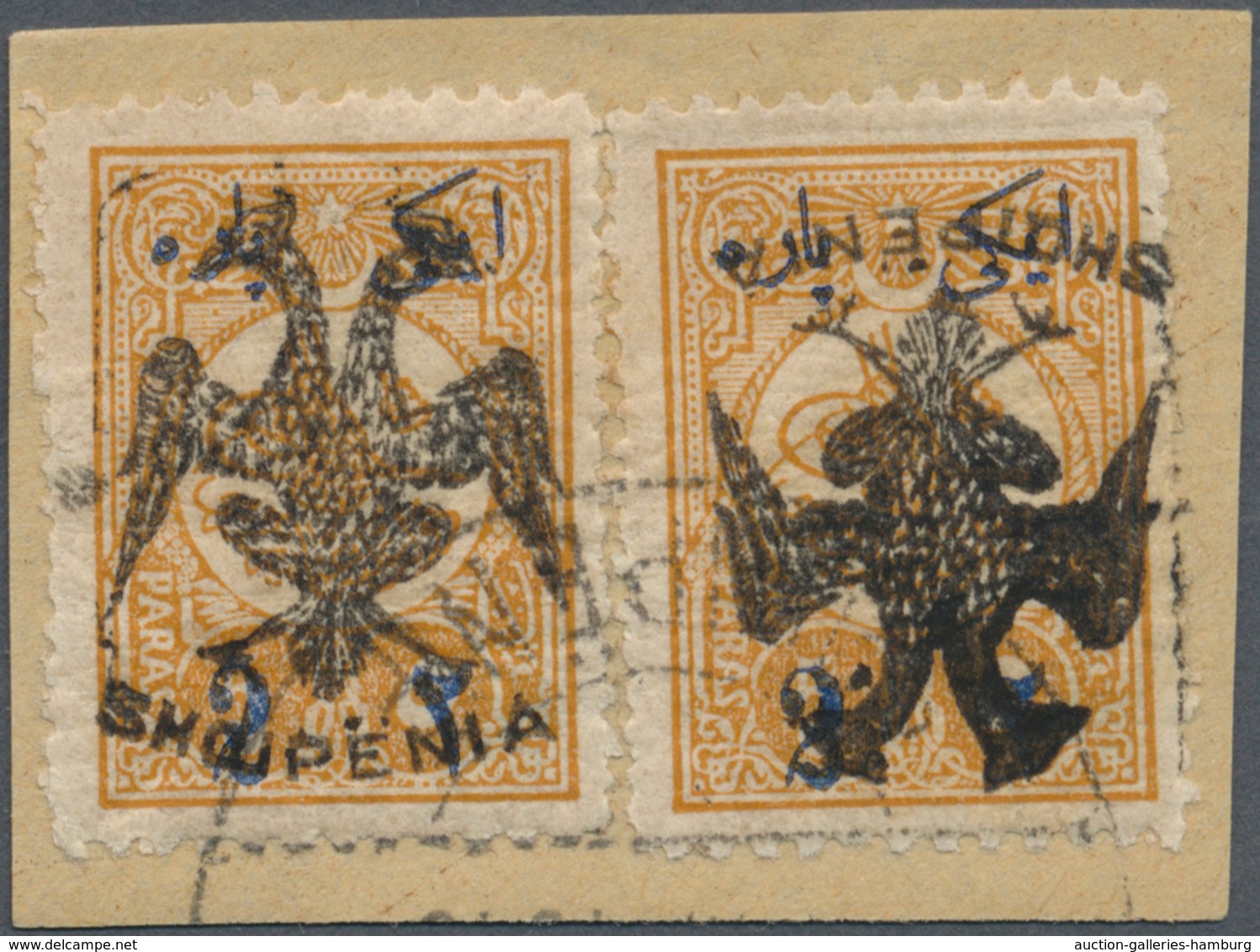 Albanien: 1913, Double Headed Eagle Overprints, 2pa. On 5pa. Ocre, Two Values In Fresh Colour And We - Albania