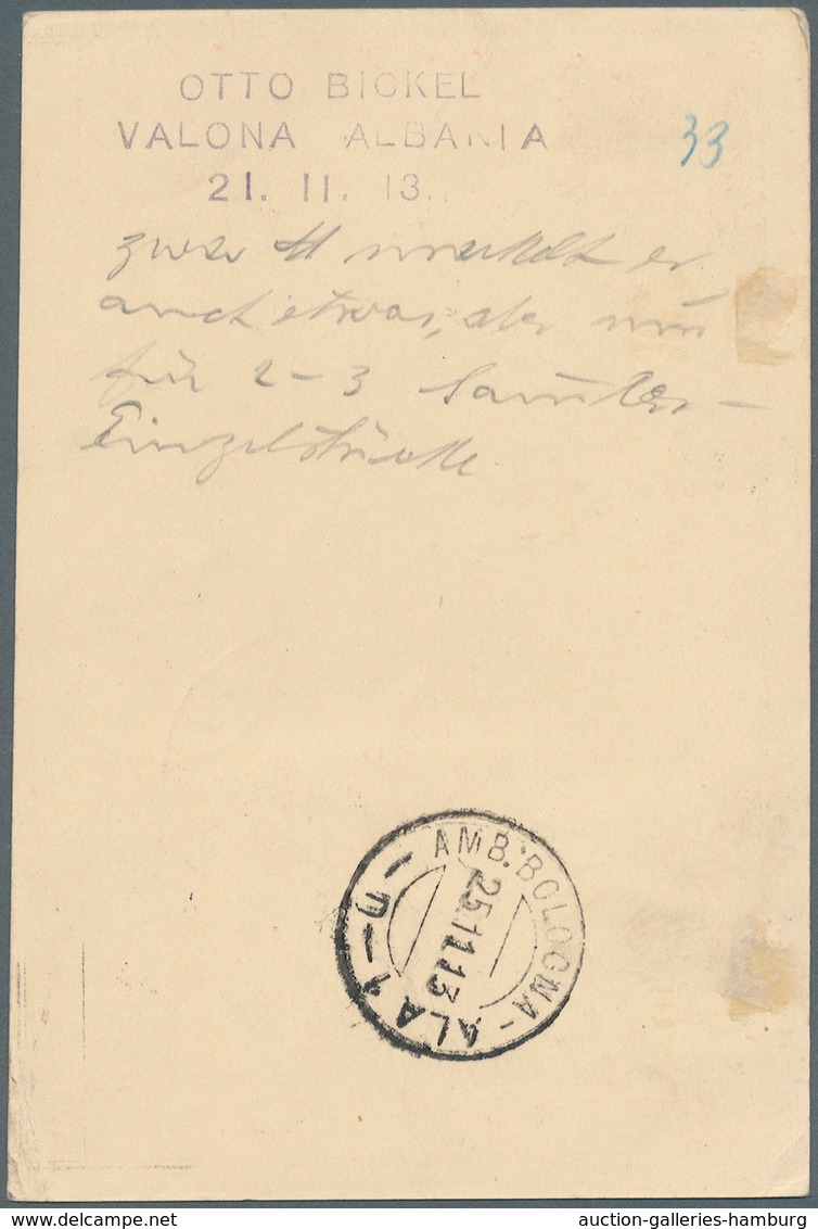 Albanien - Ganzsachen: 1913, Postal Stationery Card 20pa Red (black Handstamp) Additionally With 1gr - Albanië