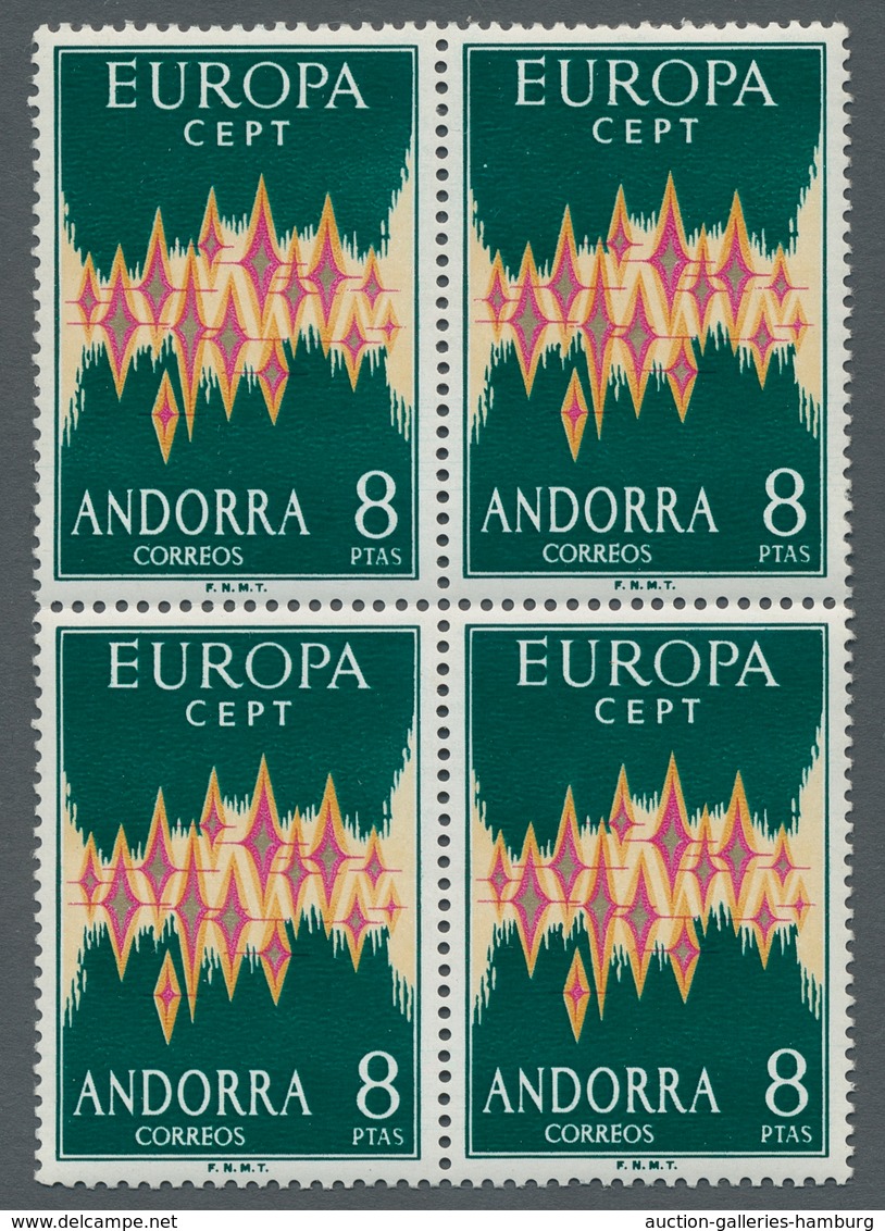 Andorra - Spanische Post: 1972, CEPT Issue Of Spanish Andorra Mint Never Hinged Block Of Four With P - Autres & Non Classés