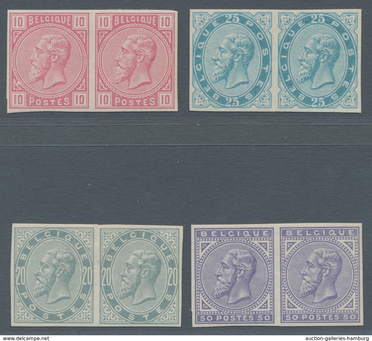 Belgien: 1883, 10, 20, 25 And 50 Centimes In Horizontal Imperforate Pairs Mounted Mint. Scarce Issue - Cartas & Documentos