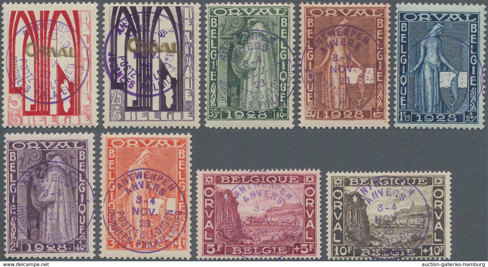 Belgien: 1928, Philatelistentage Antwerpen: 5 C + 5 C - 10 Fr + 10 Fr Für Den Wiederaufbau Der Abtei - Lettres & Documents