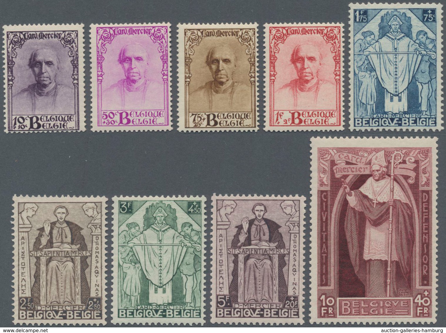 Belgien: 1932, Kardinal Désiré Mercier, Tadellos Taufrische Serie (C.O.B. € 1.300,-). - Lettres & Documents